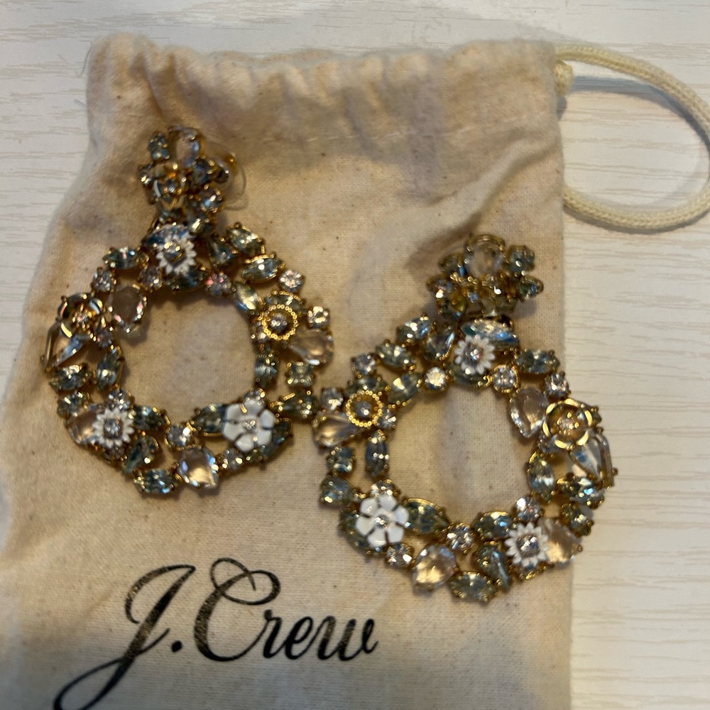 J. Crew Gold and White Floral Earrings